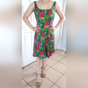 🌷Beautiful VTG Kim Rogers Floral Pink Green Sleeveless Women's Dress Size 4P